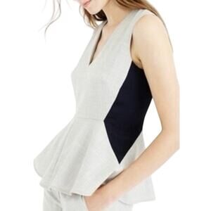 J. CREW Gray Navy Super 120s Wool Colorblock Peplum Sleeveless Top Vest - Sz 8